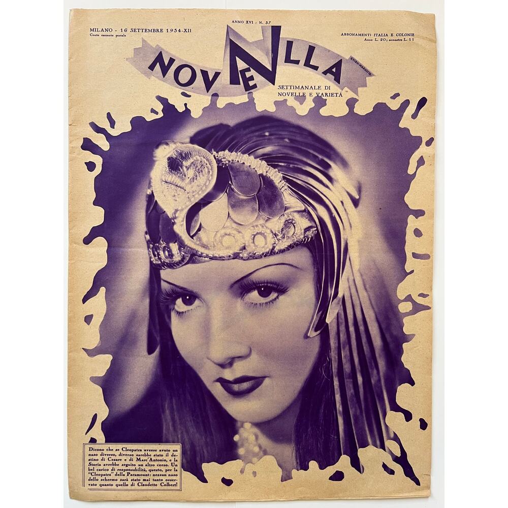 RARE Gorgeous 1934 Italian Claudette Colbert Cleopatra Magazine Boom Town, Zaza